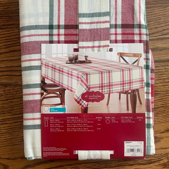 70 inch Round Farmhouse Plaid tablecloth by St. Nicholas Square. Brand new - Picture 3 of 4
